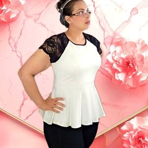 City Chic black lace and white blouse